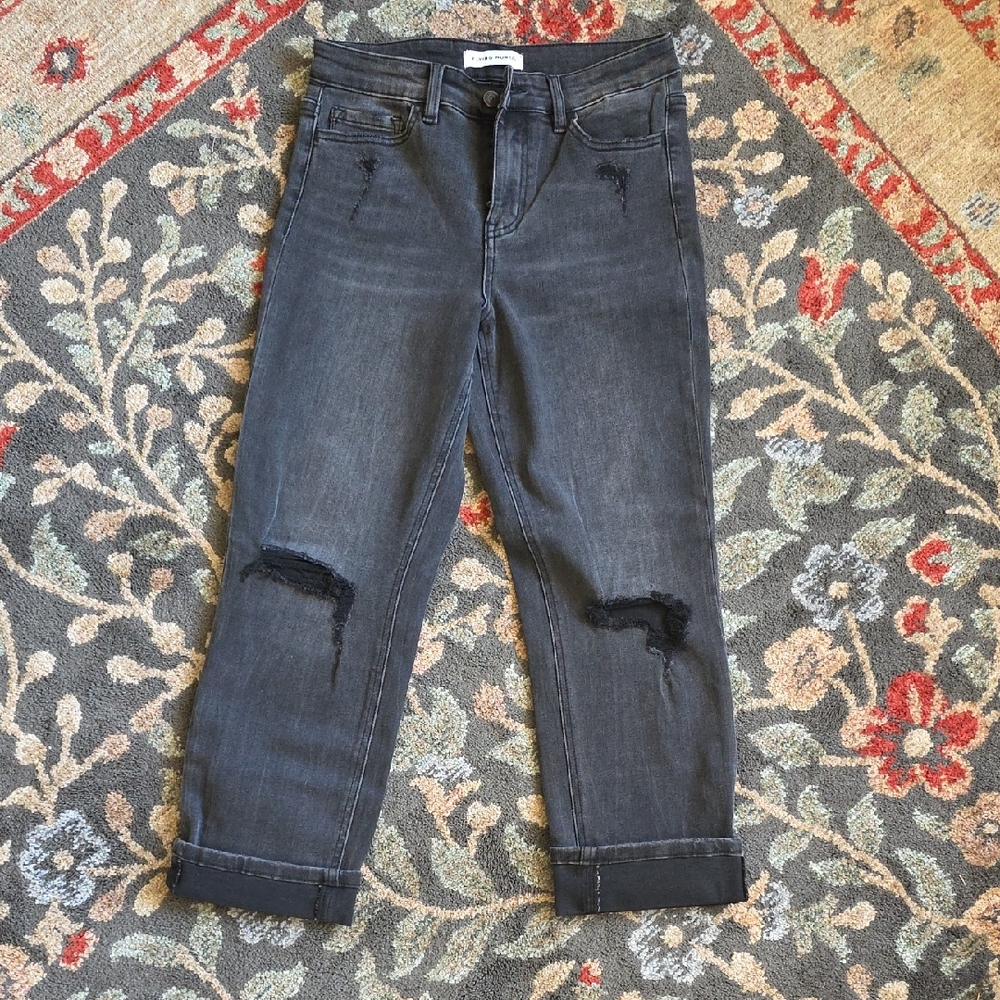 Flying Monkey Women's Dark Gray Distressed Boyfriend Jeans